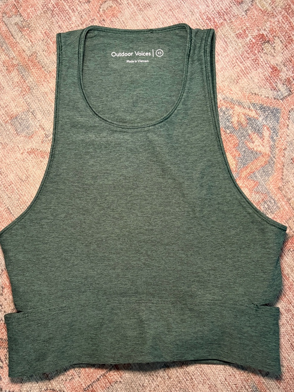 Outdoor Voices TechSweat Crop Tank Top Green Heathered Open Back XS Activewear